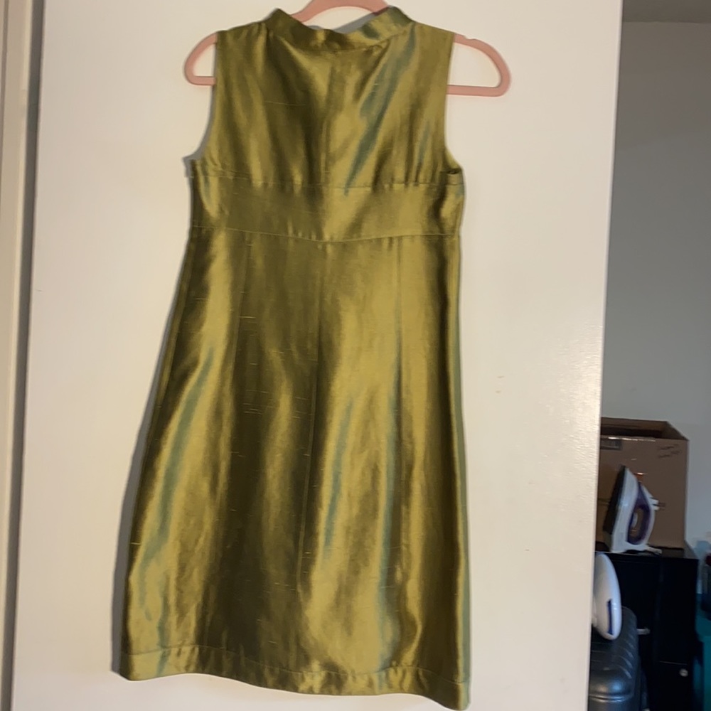 Cocktail Summer Olive Dress. 100% silk. - Picture 5 of 7